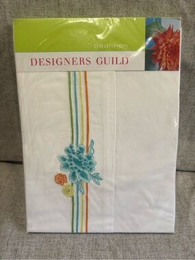 Designers Guild Azumaya Floral Embriodery 100% Cotton Flat Sheet NWOT